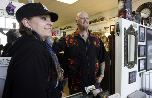storm anderson and renee anderson with art on you studios in salt lake tribune for halloween tattoo shop