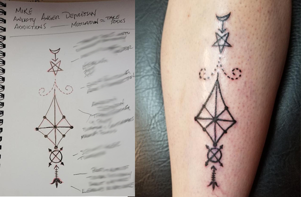 mike's magically charged tattoo sigil by Rev. Storm Anderson at Art on You
