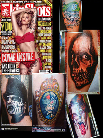 storm anderson in skin shots magazine, 2013 for various horror themed tattoo art
